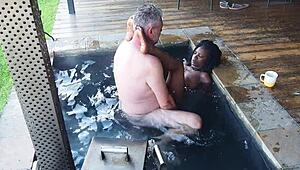 Ebony Secretary Rips Clothes For Boss's Big Black Cock In Hottub
