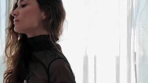 tiny ukrainian milf rips clothes to bare perky small tits and hairy pussy for you.