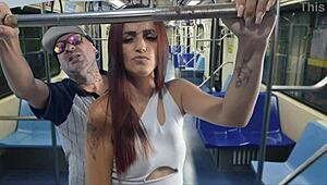 stranger bends teen milf over bus seat doggystyle