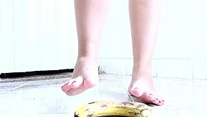 mmm my sexy brazilian feet crush this banana so slow, you love watching goddess podolatria fetish right?