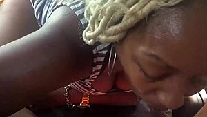 black girl drops to her knees for a wild backseat car blowjob outdoors