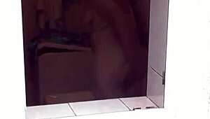 naked wife showering outdoors for neighbor's eyes only 😏💦 big ass tits wet pussy handjob tease in public bathroom milf action