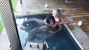 Ebony Secretary Rips Clothes For Boss's Big Black Cock In Hottub