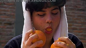 lara gags on food outdoors in full vomit barf fetish picnic frenzy