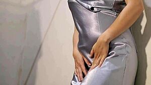 Satin Dress Girl Fingers Pussy Till Soaking Wet