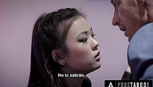 lonely petite asian stepbae lulu chu begs hairy old neighbor's monster cock to drill her tight pussy deep in taboo morning fuck with sloppy deepthroat cum swallow and spanish subtitles