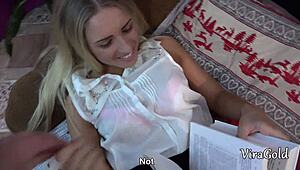 Beautiful Blonde Jessi Teases Virgin Pussy First Time