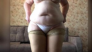 chubby mature milf shakes huge ass in panties while trying new lingerie