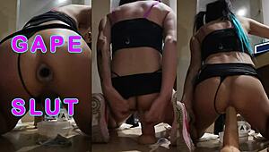 trans flaquita's monster cock anal toy fisting stretches that perfect ass wide
