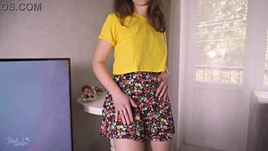 Innocent Japanese Skirt Hides Massive Cameltoe Panty Tease
