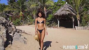 tiny mexican teen carolina reyes poses seductively on beach