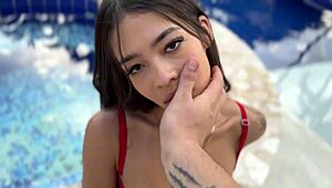 Anna Cherry's First-Time Latina POV Blowjob in Lingerie