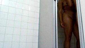 Skinny real couple drenches bathroom shower in wet passionate sex