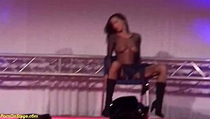 hey, you gotta see this wild babe strapon fucking on public stage with ripped clothes