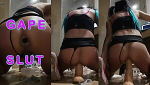 trans flaquita's monster cock anal toy fisting stretches that perfect ass wide