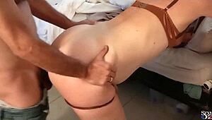 french slut in satin lingerie gets bent over for pov doggystyle cumshot on panties