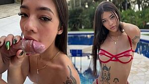 Anna Cherry's First-Time Latina POV Blowjob in Lingerie