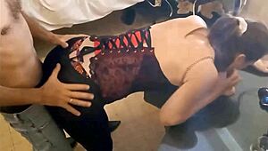 Amoul Solo 855 White Slut in Red Black Thong Corset Heels Blowjob Pov Doggy Rimming