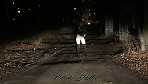 Autumn's naked outdoor walk tempts public eyes