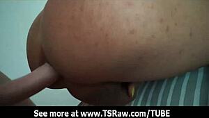 Skinny Latina Shemale Teen Drilled Deep in Tight Ass Bareback