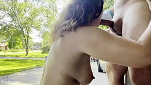 8 Outdoor Public Blowjobs Face Fucks Big Tits Until Caught
