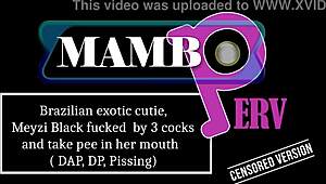 Brazilian Meyzi Black's Exotic Ass Takes Triple Cock Dap DP ATM BBC Creampie