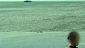 skinny japanese college girl in ponytail dips into infinity pool showing off legs and small waist