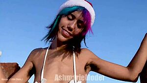 Whoa, hairy bush peeking from tiny bikini during public twerk dance! 🍑💃🌳