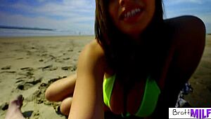 Stepmilf Ella Knox Teases Stepsons with Bikini Titty Fuck and Deepthroat?