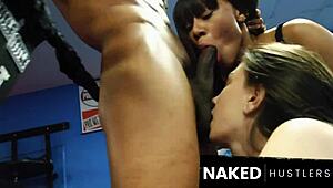 Bubble Booty Latinas in Threesome Fucked Hard by Pro Boxer in Gym