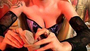 Nylon stocking German babe gives dirty talk blowjob and handjob!