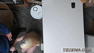 petite teen office cop worships her own feet on duty