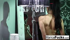 marica strips sexy lingerie in mirror teasing her nude asian curves before rubbing pussy