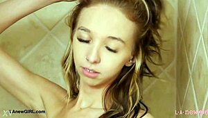 Sweet Blonde Teen Unveils Sexy Bath Body Display For Daddy