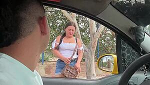 joven taxista grabs curvy latina stranger in taxi for hot homemade fuck ending in cum