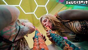 Ever wondered how far two alt babes' asses stretch with those freaky alien dildos?