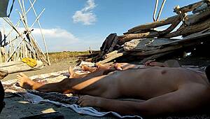 french teacher's risky nudist beach mutual caught by bull voyeur