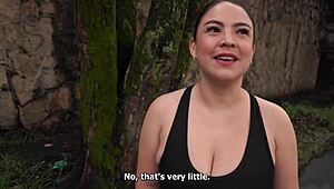 Colombian busty latina, wanna shake that huge ass for this muscular brunette's street proposal?