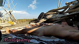 french teacher's risky nudist beach mutual caught by bull voyeur