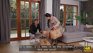 he discovers this milf's dirty secret. rough sex with big cock in stockings