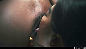 Ebony vampire seduces asian girl into mind-bending lesbian horror trance kiss