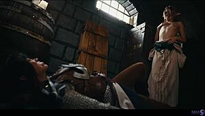 in a medieval fantasy, blonde elf girl infects octokuro with craving parasites leading to wild lesbian sex