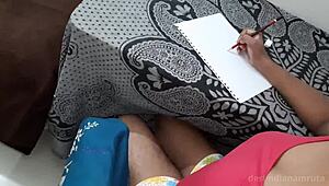 Desi bhabhi orgasms hard rubbing pussy and boobs while painting nude