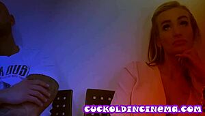 Cuckold's torment as strangers grope blonde's huge boobs