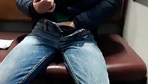 i risk it all masturbating skinny jeans pussy on crowded public train to orgasm
