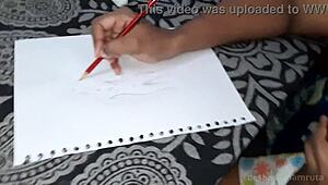 Desi bhabhi orgasms hard rubbing pussy and boobs while painting nude
