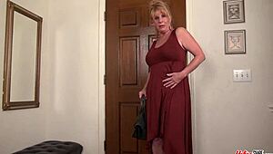 blonde granny strips rips clothes drills tattooed cunt with huge dildo