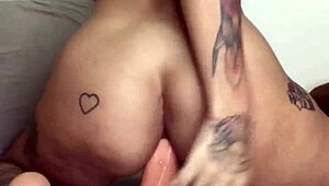 nerdy goth shaves smooth pussy while gaping asshole with huge dildo solo