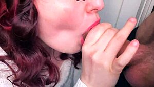 that cute brunette teen kneels on the balcony slurping deepthroat cumshots from strangers in public