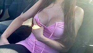 Italian Milf Artemisia Love Squeezes Her Massive Tits and Hard Nipples While Smoking in Car